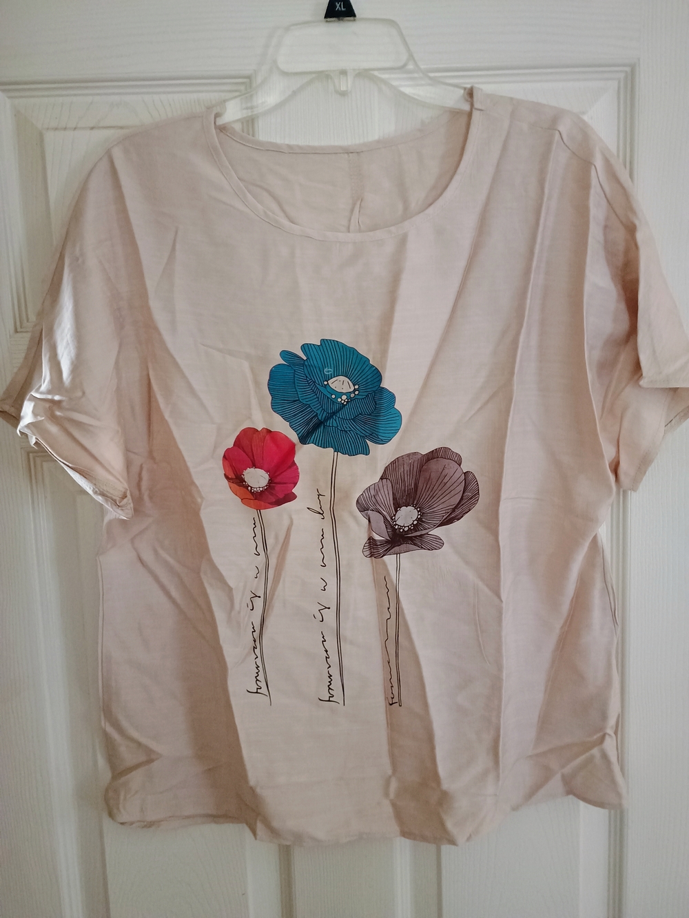 Women's Cream Floral Print Short Sleeve Top